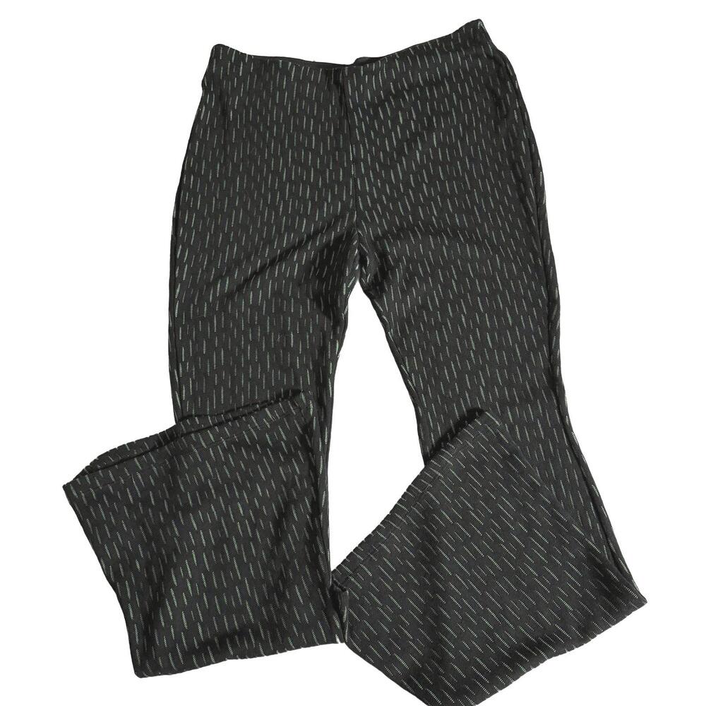 ZARA Black & Lime Green High Waisted Pull on Flared Pants Hippie Funky 70s Sz L